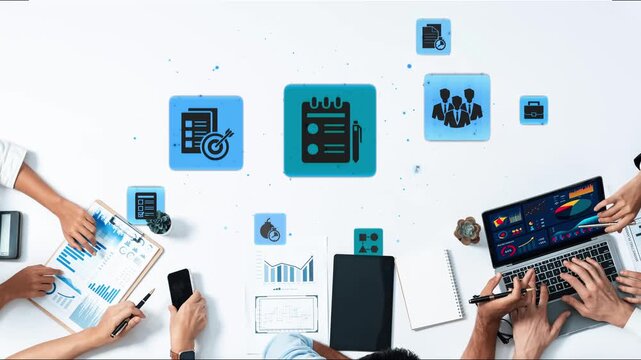 Concept of task management optimizes business efficiency. This system streamlines workflows, enhancing task management for project success and organizational productivity. Funnel