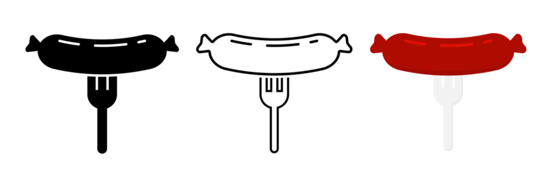 Grilled Sausage on Fork Icon Isolated on Transparent Background. Barbecue Meat, Fast Food Snack, and BBQ Party. Vector Illustration