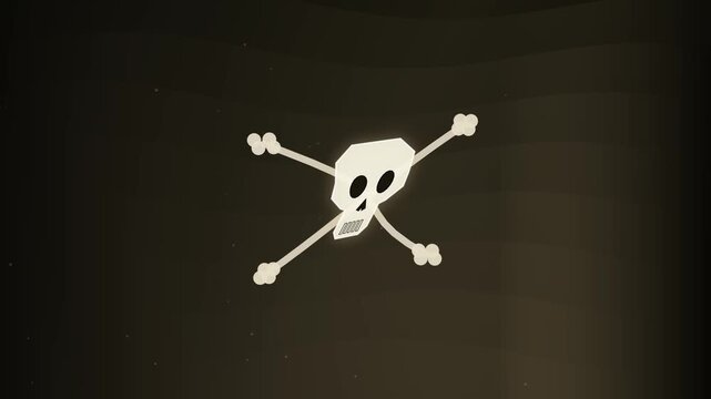 Stylized cartoon skull and crossbones icon on a dark background representing danger and piracy 4K Motion Video