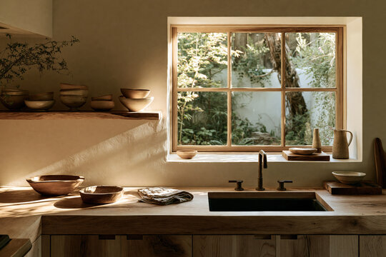 Japanese inspired minimal kitchen natural wood surfaces minim