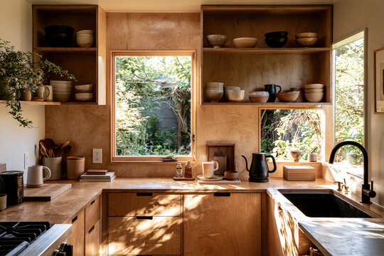 Japanese inspired minimal kitchen natural wood surfaces minim
