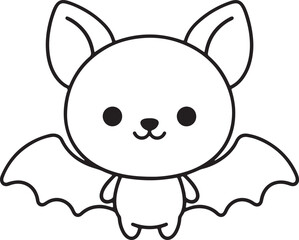 Fototapeta premium Cute kawaii bat outline vector illustration for coloring book with simple black