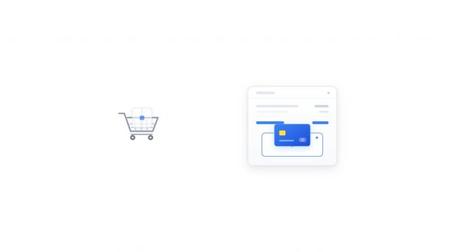 Minimalist digital illustration of an online shopping cart and a credit card payment interface.