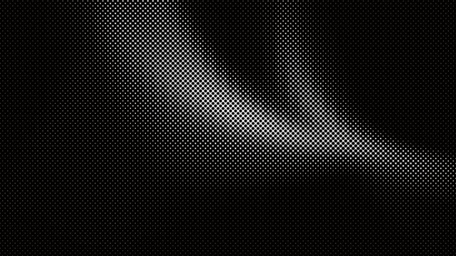 Abstract monochrome halftone pattern with varying dot density and curved gradient effect transparent background