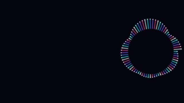 Colorful neon sound wave circle pulse visualizer on black background for music and audio technology design and digital media concept