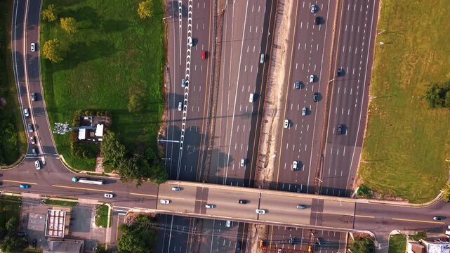 Moving over the lively highways at daytime. Traffic on the Garden State Parkway in Middlesex County, New Jersey.