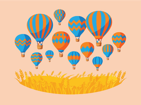 Colorful Hot Air Balloons Floating Over Field