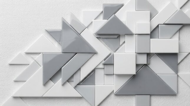Abstract geometric mosaic tile pattern in white and gray