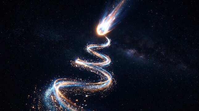 A mesmerizing abstract depiction of a swirling light form evoking cosmic energy and ethereal beauty in a dark space