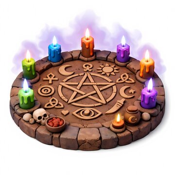 Arcane Ritual Circle with Candles and Pentagram &ndash; 3D Fantasy Render