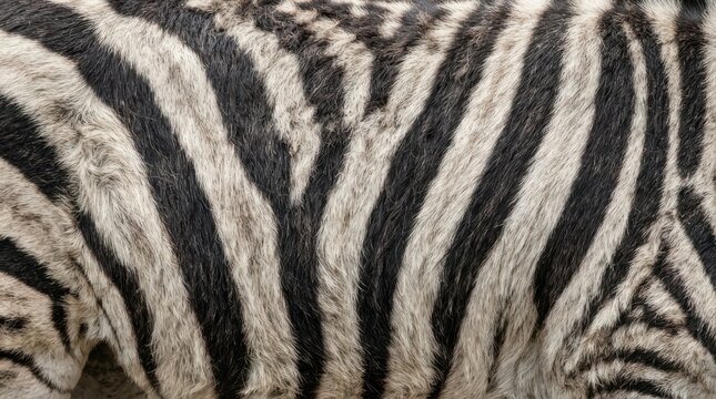 Close up of zebra skin and fur texture with black and white stripes