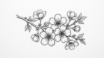 Obraz premium Black and white hand drawn cherry blossom branch sketch
