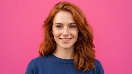 Fototapeta premium Portrait of smiling young woman with red hair