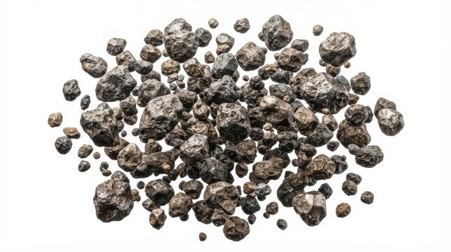 Pile of dark meteorites and space rocks