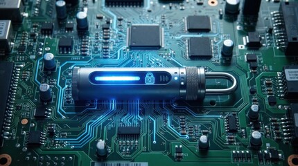 Fototapeta premium Data security concept with digital lock on circuit board