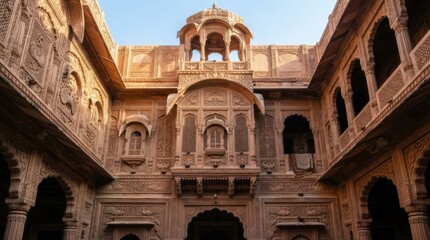 Obraz premium Intricate sandstone architecture of historical palace courtyard