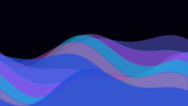 Abstract blue and purple wavy lines pattern design with smooth curves and soft gradients on a dark black background for modern digital art