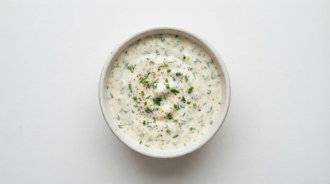 Creamy ranch dressing with herbs and spices in a small bowl