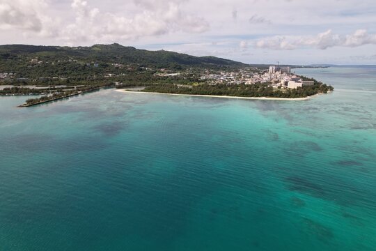 Aerial drone island view, Saipan, Northern Mariana Islands