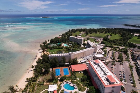 Aerial drone island view, Saipan, Northern Mariana Islands