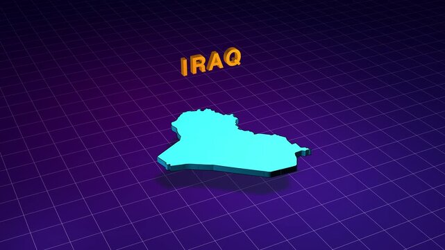 Iraq country map rotating on a digital grid