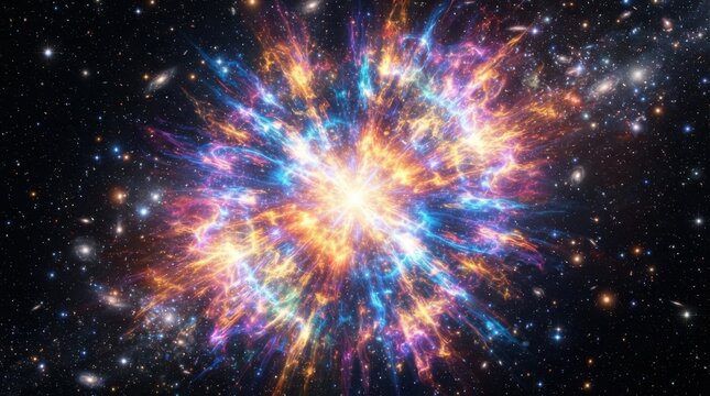 Supernova explosion and colorful nebula in deep space