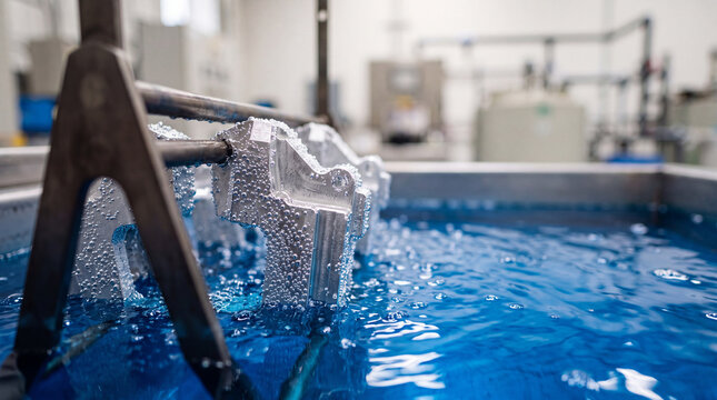 Metal parts electroplating and surface treatment in industrial plating bath for manufacturing
