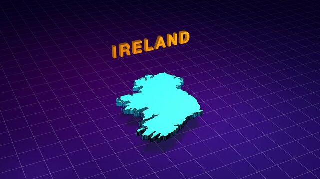 Ireland 3d country map presentation over grid