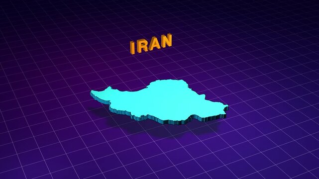 Iran country map spinning in retro 3d style