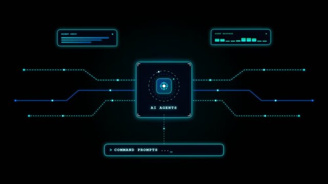 Futuristic AI Agent HUD Interface with Circuit Dashboard