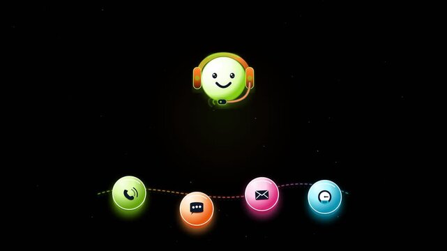 3D Chatbot Avatar with Glowing Customer Support Icons on Curved Line