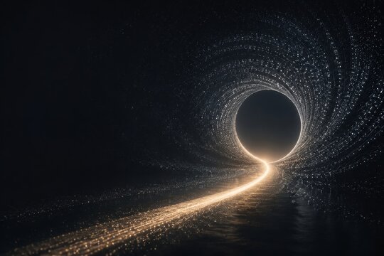 Silver Particle Spiral Portal With Golden Path as Futuristic New Chapter Concept
