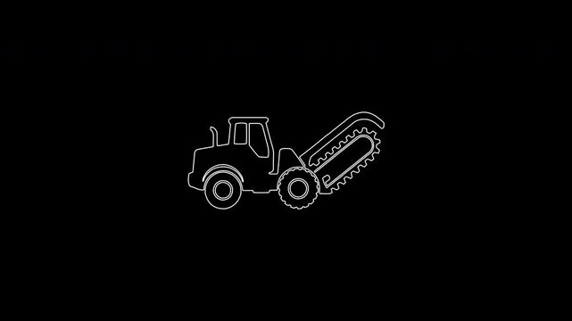 Animated trencher machine continuous line drawing