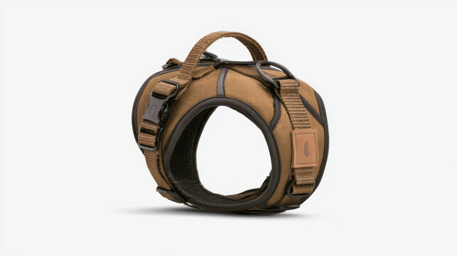 This dog harness is shown on a plain background. It features a sturdy design with comfortable padding. The harness includes reflective straps for visibility. It is suitable for outdoor walks