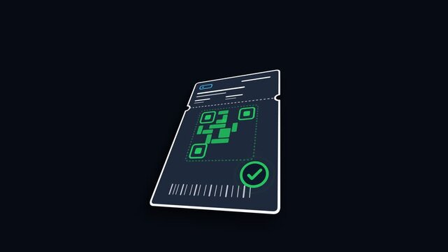 Dark Isometric Digital Ticket QR Code Scan and Checkmark Animation