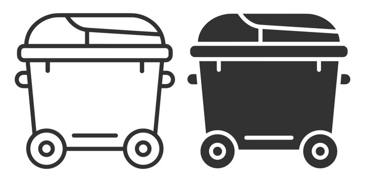 wheelie garbage bins icon set, line and solid style, waste management vector illustration on transparent background