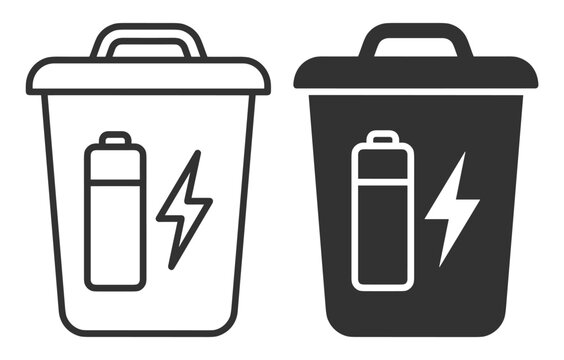 battery recycling bin icon set, vector illustration, waste management symbol on transparent background
