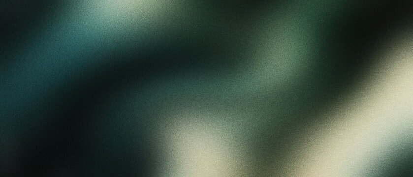 Cinematic grainy texture background with dark teal and emerald green light leaks, moody abstract film grain overlay for creative design, soft blurred motion gradients for atmospheric visuals.