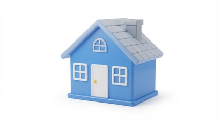 Obraz premium Small blue model house with white windows and grey roof
