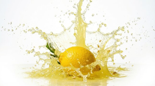 Fresh lemon dropping into juice splash
