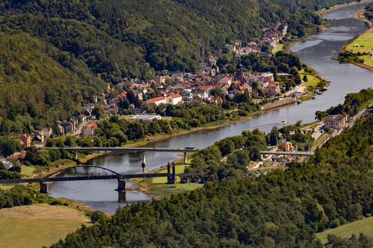 Bad Schandau, Blick vom Lilienstein, Elbsandsteingebirge, Nationalpark S&auml;chsische Schweiz, Sachsen, Deutschland, 27.08.2026 