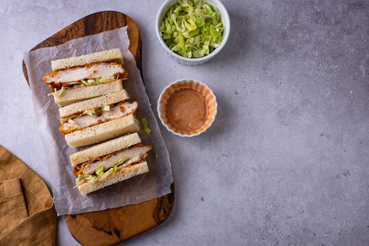 Japanese traditional street food chicken katsu sando sandwich