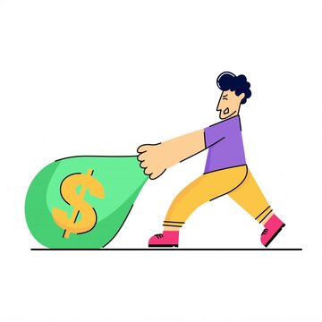 man push a lot of money for earning A flat design animation 4k video use for asset video editing Flat illustration animated graphics