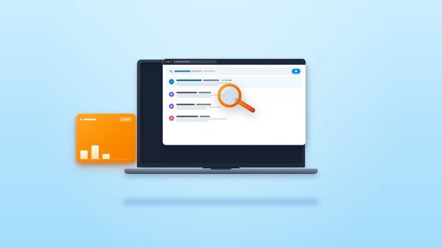 Animated Laptop Displaying Search Results and Growth Analytics