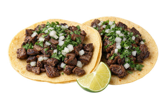Authentic beef street tacos, grilled steak tacos with cilantro and onion, Mexican food