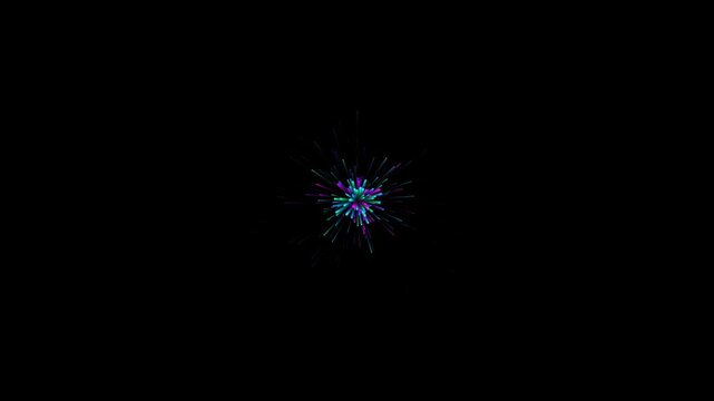Abstract colorful light explosion with glowing neon lines on a dark black background