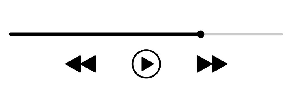 Media player control bar with play button and rewind fast forward icons for video and audio