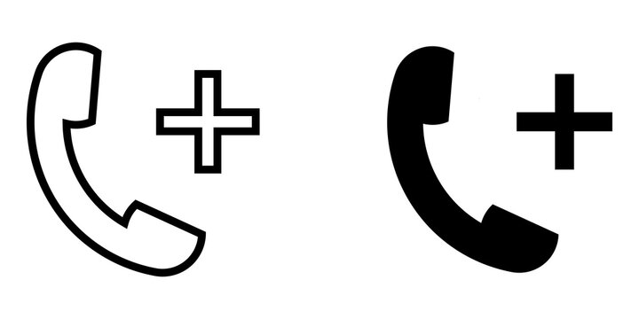 Black and outline telephone handset icons with a plus sign for adding a new contact number