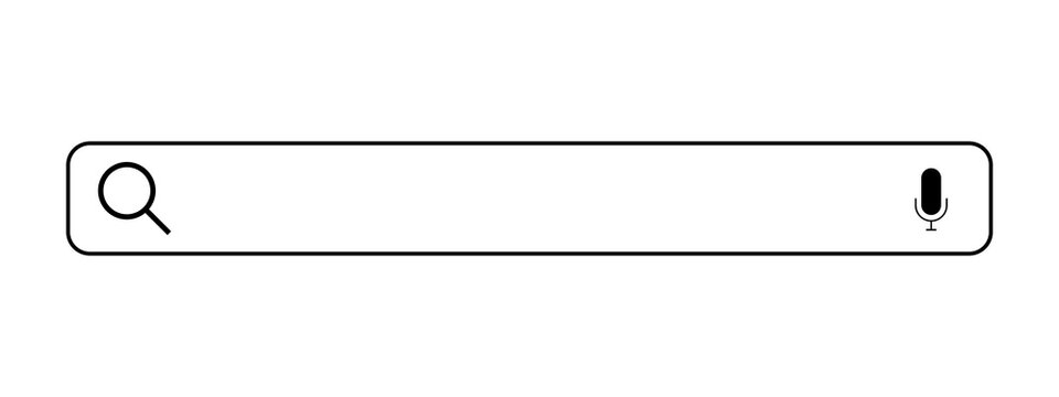Search bar interface with magnifying glass and microphone icon for web browser and mobile app design