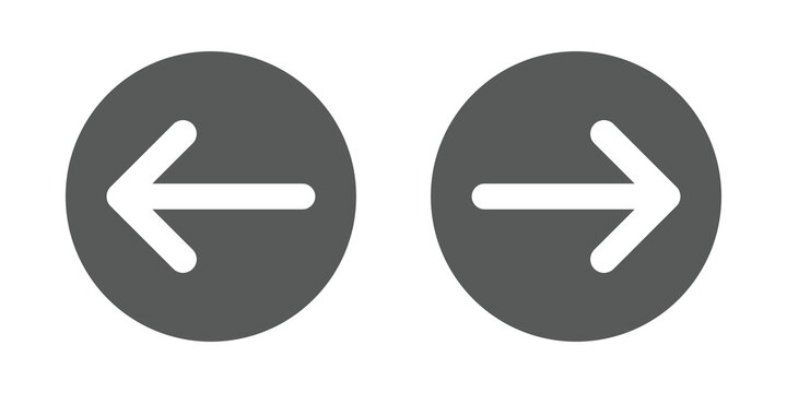 Set of round gray arrow icons pointing left and right for user interface navigation